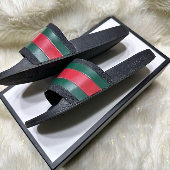 Signature Stripe Gucci Rubber Sole Slides Men Size 10, Shoe Box Included main image 5